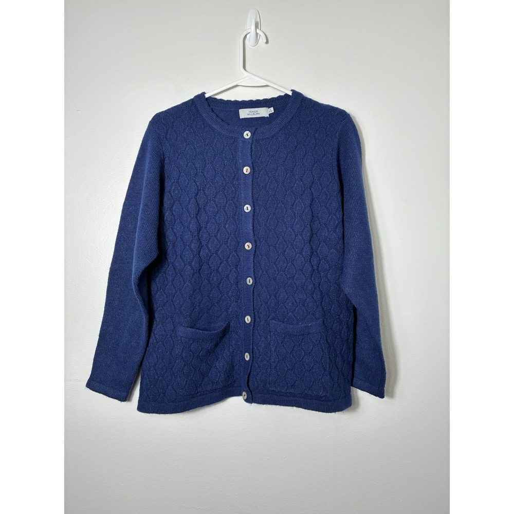 Honor Millburn Ladies M 14-16 Blue Button‎ Front Cardigan Preppy Quiet Luxury